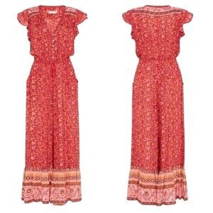 NWT Spell Dahlia Jumpsuit Wide Leg Red Floral Boho Festival Retro embroidered